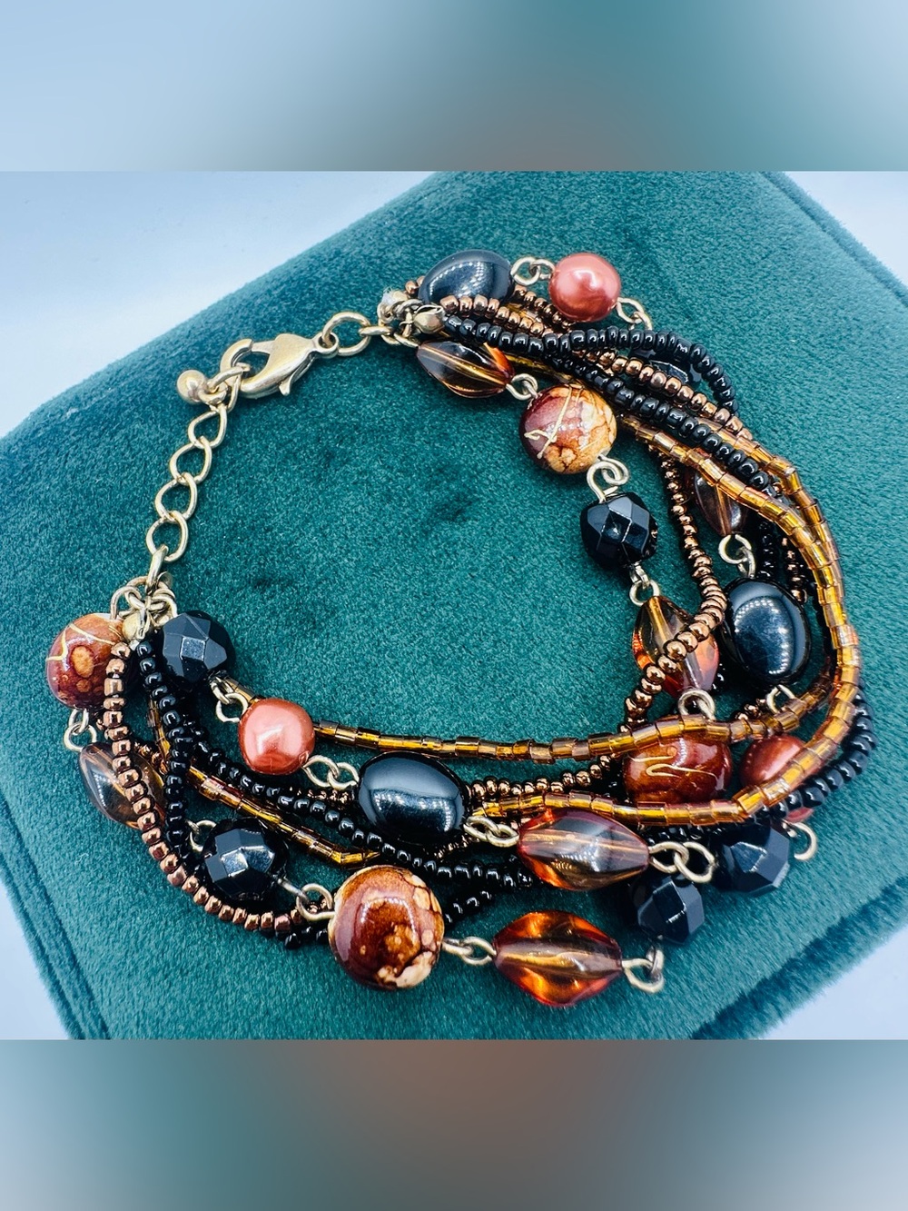 Multi-Strand Beaded Bracelet in Copper Brown and Black